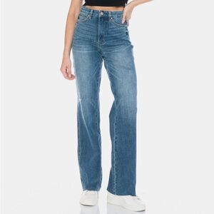 NWT Judy Blue PLUS + REG Size Tummy Control Raw Hem 90s Straight Leg Jeans